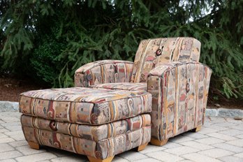 Floral And Geometric Pattern Club Chair And Ottoman