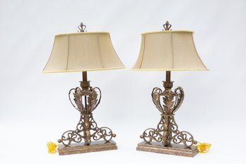 A Pair Of Italianate Metal Acanthus Leaf Lamps