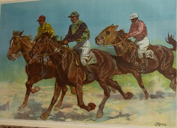 Framed Horse Race Lithograph By L. Koch