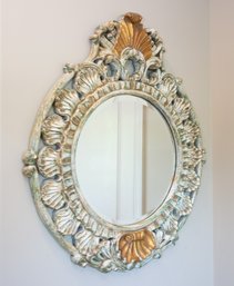 Round Beveled Mirror With Carved Rocaille Frame