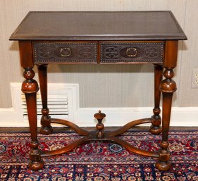 Custom Tooled Metal And Walnut Accent Table