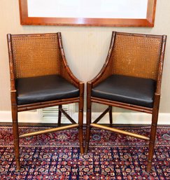 Pair Of Double Cane And Leather Counter Height Chairs By Palacek