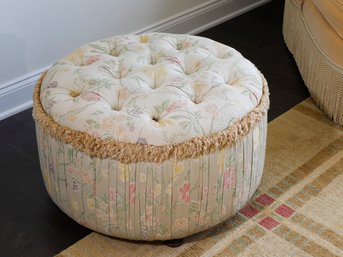 Floral Cotton Damask Circular Pouf