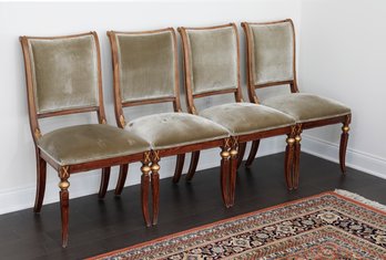 Four Regency-Style Parcel Gilt Walnut Velvet Upholstered Side Chairs