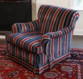 Contemporary Upholstered Cut Velvet Striped Club Chair