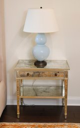 Julia Gray Mirrored Side Table With Silverwood Banding