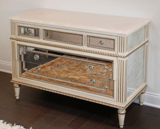 Julia Gray Louis XVI-style Carved & Silver Wood Commode W/ Onyx Top