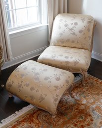 Louis XV-style Silk Damask Upholstered Chaise Lounge