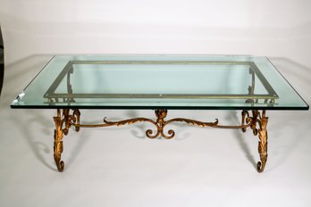 Gilt Metal And Glass Top Coffee Table