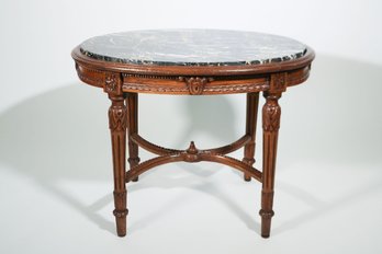 Marble Top And Walnut Side Table