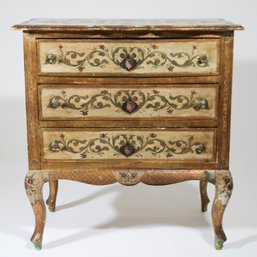 Diminutive Italian Gilt & Hand-Painted Chest Of Drawers