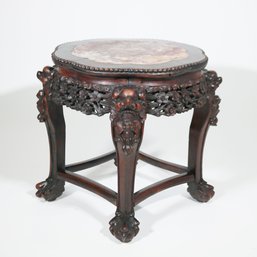 A Chinese Hardwood Stand With Stone Insert