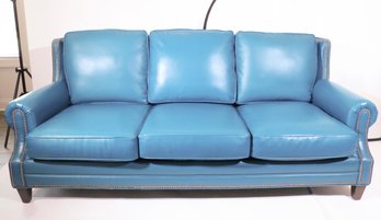 Teal Vegan Leather Three Cushion Sofa Bradington-young