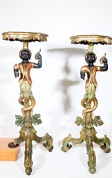 A Pair Of Antique Italian Polychromed Blackamoor Stands