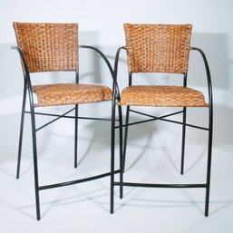 A Pair Of Resin Wicker Bar Stools