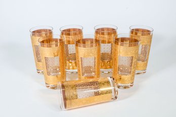 Set Of Eight Pasinski Gold Decorated Glass Tumblers