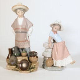 Two Lladro Porcelain Figures Mexican Pottery Seller