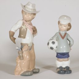 Two Lladro  Young Boy Figurines Cowboy & Soccer Player