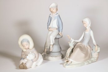 Three Lladro Bisque Porcelain Figures