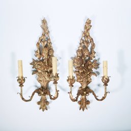 A Pair Of Italian Gilt Carved Wood Sconces