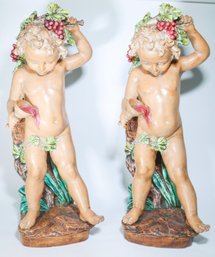 A Pair Of Large Terracotta Polychrome Bacchus Figures