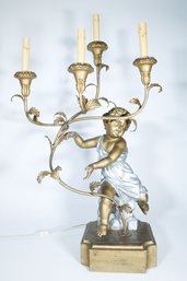 A Vintage Italian Carved Wood Cherub Lamp