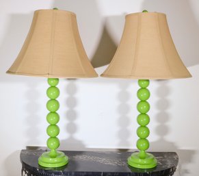 A Pair Safavieh  Mid Mod Green Stacking Ball Lamps