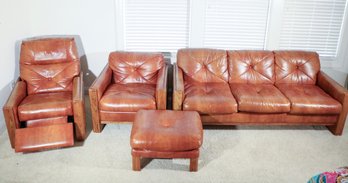 A Saddle Color Vegan Leather Living Room Suite Of Furniture