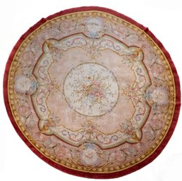 Chinese Savonnerie Style Wool Round Area Rug