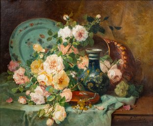 Eugene Henri Cauchouis (French, 1850-1911) Floral Still Life Oil On Canvas Painting