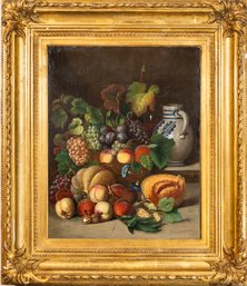 Still Life W/ Fruit Oil On Canvas Painting