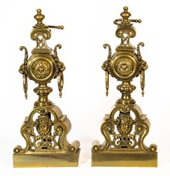 Pair Of Vintage Brass Andirons