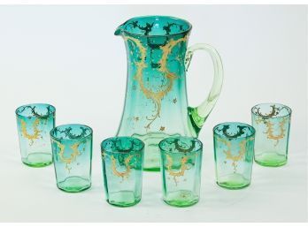 7pc Hand-Blown Bohemian Pitcher & Glasses