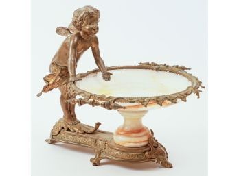 Antique Gilt Metal & Onyx Cherub Figural Serving Platter