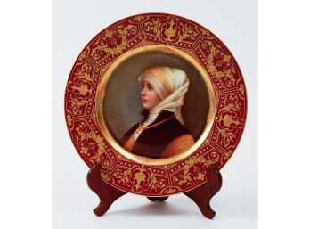 19th Century Hand-Painted Dresden Porcelain Portrait Plate