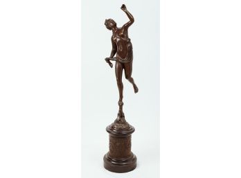 Bronze Sculpture 'Fortuna' Mounted On Black Marble Base After Jean Bologne