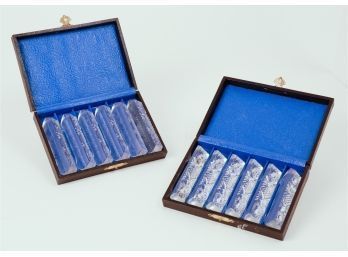 Twelve (12) Crystal Glass Knife Rests In Box