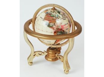 Stone Specimen Globe In Gyroscoping Brass Mount