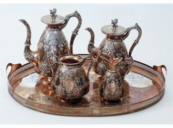 4pc Sterling Silver Tea & Coffee Service By Walker & Hall W/ Tray