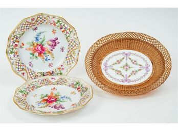 3pc Dresden & Sevres Porcelain Plates