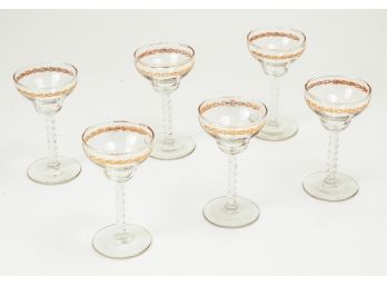 Set Of Six (6) Vintage Bohemian Twist Stem Cordial Glasses