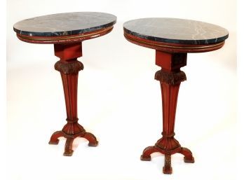 Pair Of Fancy Carved Marble Top Lamp Tables