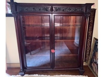 Antique Mahogany Horner-style Two Door Curio Book Cabinet