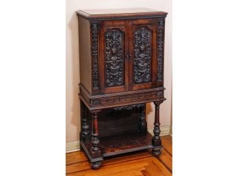 Carved Mahogany Jacobean-style Storage Cabinet