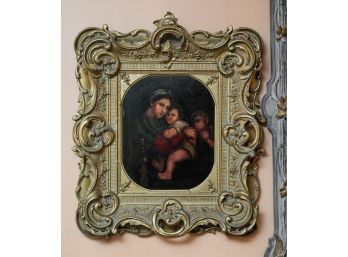 Old Master Painting On Tin Madonna & Child & St. John