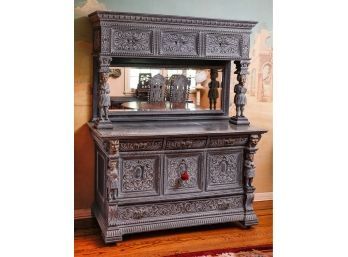 Magnificent Antique Jacobean Revival Cerused Oak Court Buffet