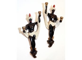 Pair Of Vintage Plaster Blackamoor Wall Sconces