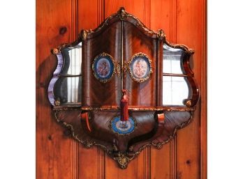 Antique French Hanging Cabinet With Porcelain Plaques