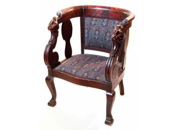 Antique Mahogany Parlor Chair With Lion Hand Holds