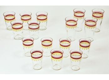 16pc Delicate Gilt & Red Banded Hand Blown Glasses